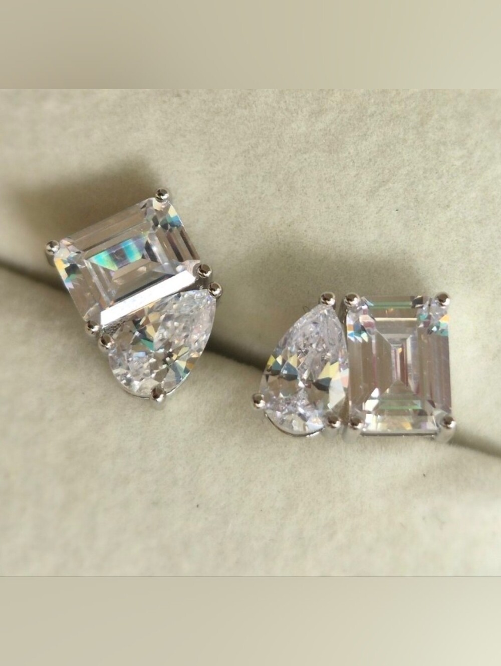 4 Carat* Emerald&Pear Cut Stud Earrings(Push Back*) 14K Yellow Gold Filled/S925
